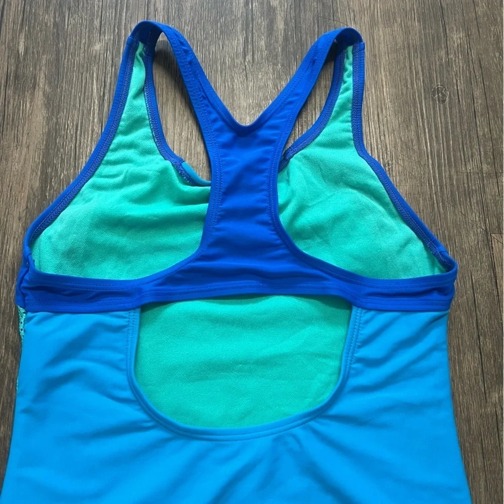 Speedo Girls One Piece Swimwear Blue Green Racerback Unpaded Bathing Suit 14